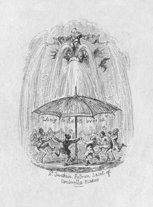 St. Swithin Schutzpatron der Regenschirmmacher von George Cruikshank