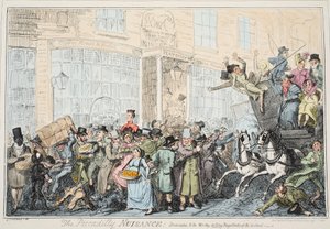 Das Piccadilly-Ärgernis, veröffentlicht 1936 (handkolorierte Gravur)