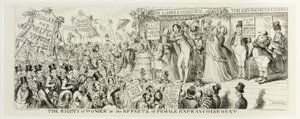 "Die Rechte der Frauen" oder die Auswirkungen der weiblichen Wahlberechtigung aus George Cruikshanks Stahlradierungen zu The Comic Almanacks: 1835-1853 von George Cruikshank