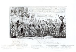 Der Spa Fields Redner auf der Jagd nach Popularität, um Gutes zu tun!!, veröffentlicht von J. Sidebotham, 1817 von George Cruikshank