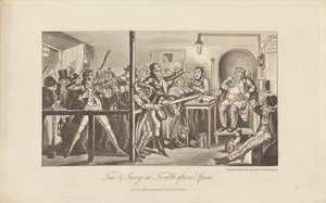 Tom & Jerry in Schwierigkeiten nach einem Gelage von George Cruikshank