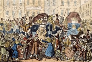 Reisen in England, oder ein Blick aus dem White Horse Cellar, 1819 von George Cruikshank