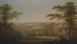 Easby Hall und Easby Abbey mit Richmond, Yorkshire im Hintergrund