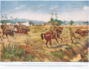 Private C. Hull rettet das Leben von Captain G.E.D. Learoyd unter Beschuss, Illustration aus 