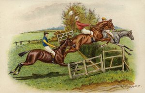 Rennpferde springen über ein Hindernis von George Derville Rowlandson