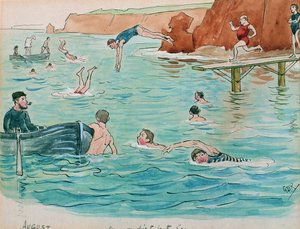 Der Monat August: Schwimmen und Tauchen von George Derville Rowlandson