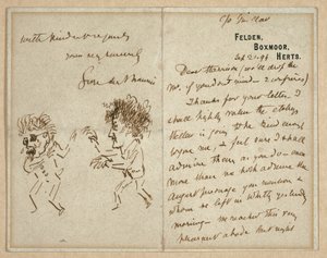 Brief mit Zeichnung von Whistler, der Du Maurier bedroht