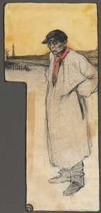 Entwurf für eine Buchillustration, stehende männliche Figur