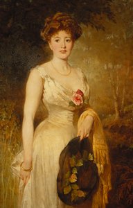 Porträt einer Dame in einem weißen Kleid, 1909 von George Elgar Hicks