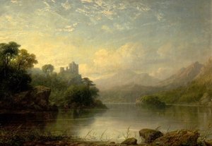 Seelandschaft mit zerstörter Burg und Bergen, 19. Jahrhundert von George F. Buchanan