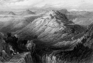 Die Abtei und Hügel von nahe Mussooree, 1838 von George Francis White