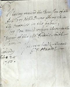 Brief von George Frederick Handel vom 24. Februar 1750