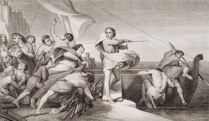 König Alfred ermutigt die Angelsachsen, die Invasion der Dänen im Jahr 876 abzuwehren, aus 