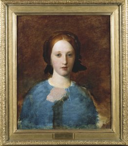 Porträt von Mrs. Prescott Decie, Brustbild, in einem blauen Kleid - eine Skizze von George Frederick Watts