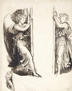 Studien für Engel im Gericht des Todes (Feder & braune Tinte über Graphit) von George Frederick Watts
