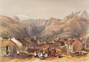 Im ruhigen Tal von Genadendal liegt ein blühendes Hottentotten-Dorf von George French Angas