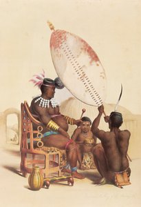 Mpande, der Zulukönig, umgeben von seinen Kriegern von George French Angas