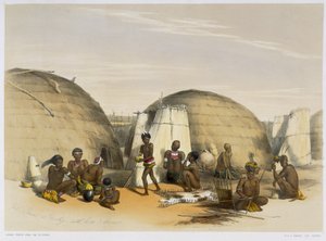 Zulu-Kraal in Umlazi mit Hütten und Bildschirmen, Tafel 21 aus 