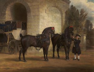 Zwei schwarze Kutschpferde mit einem Kutscher, 1791 von George Garrard