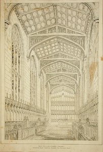 New College Chapel: Innenansicht mit Entwürfen für das vorgeschlagene Dach von George Gilbert Scott