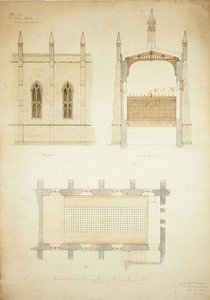 New College Oxford: Entwurf für das Dach der neuen Halle von George Gilbert Scott