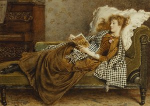 Eine junge Dame, die in einem Innenraum liest von George Goodwin Kilburne
