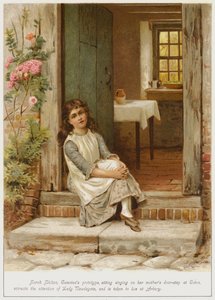 Sarah Shilton, Caterinas Prototyp, sitzt singend auf der Türschwelle ihrer Mutter in Coton, erregt die Aufmerksamkeit von Lady Newdegate und wird nach Arbury gebracht von George Goodwin Kilburne