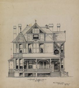 Präsentationsdesignzeichnungen, Residenz für Dr. Stratford, Chicago, Illinois, Vorderansicht