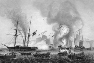 Die Zerstörung des chinesischen Kriegsschiffs in der Ansons Bay, 7. Januar 1841 von George Greatbatch