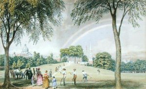 Nachmittagsregenbogen - Boston Common vom Charles Street Mall, Boston, Massachusetts, ca. 1830-40