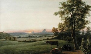 Sonnenaufgang - Flatbush und der Ozean vom Greenwood Cemetery, Long Island, New York, ca. 1830-40