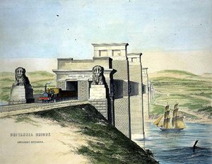 Britannia-Brücke, Anglesey-Eingang, graviert vom Künstler, veröffentlicht 1849 von George Hawkins