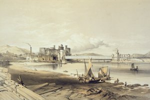 Conway-Brücke, Bau des zweiten Tunnels, September 1848, graviert vom Künstler
