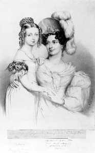 Königin Victoria und ihre Mutter Prinzessin Victoria, Herzogin von Kent und Strathearn, graviert von Richard James Lane, 1834