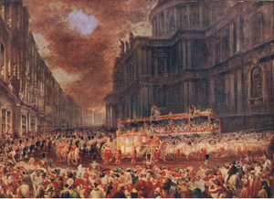 Der erste Staatsbesuch von Königin Victoria in der Stadt London 1837, aus Cassells Geschichte des britischen Volkes, veröffentlicht von der Waverley Book Company Limited, ca. 1940 von George Hayter
