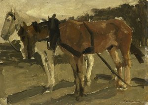 Ein braunes und ein weißes Pferd in Scheveningen von George Hendrik Breitner
