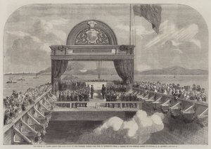 Der Prinz von Wales legt den letzten Stein der Victoria-Brücke über den St. Lawrence von George Henry Andrews