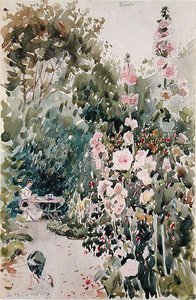 Tee im Stockrosengarten, Dives, ca. 1890 von George Henry Clements