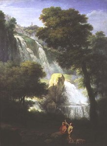 Ansicht der Wasserfälle von Terni mit klassischen Figuren im Vordergrund