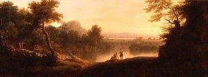 Eine pastorale Landschaft mit Hirten und ihren Herden