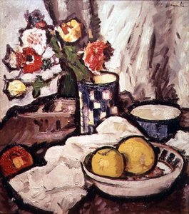 Stillleben mit Rosen und Früchten von George Leslie Hunter