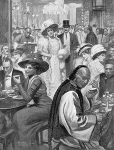 Der neueste Wahnsinn der amerikanischen Gesellschaft, New Yorker speisen in einem chinesischen Restaurant, Illustration aus 