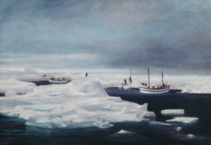 Die James Caird, Dudley Docker und Stancomb Wills an der Eisscholle im Weddellmeer, April 1916 von George Marston