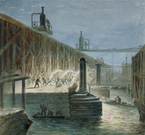 Abrissarbeiten an der Blackfriars Bridge vom Surrey-Ufer, London, 1865 von George Maund
