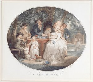 Ein Teegarten, Farbstich nach Morland von Francois David Saron (geboren 1764) von George Morland