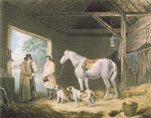 Bezahlung des Stallmeisters, graviert von Samuel William Reynolds, veröffentlicht von H. Macklin, 1805 (Mezzotinto-Gravur) von George Morland