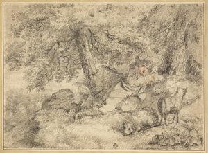 Hirtenjunge mit Lämmern im Wald von George Morland