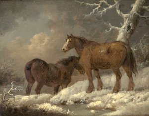 Zwei Pferde im Schnee von George Morland