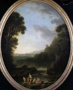 Eine bewaldete Landschaft mit Badenden