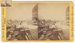 Stereograph von Safes, die nach dem Chicago-Feuer von 1871 aus den Ruinen der Dearborn Street geborgen wurden, 1871